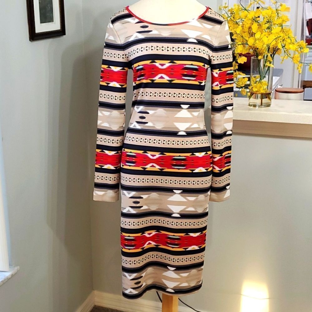 CB fitted‎ streatch dress, long sleeves. SIZE medium.  BEAUTIFUL colors.